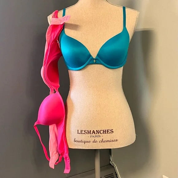 Set of 3 Victoria’s Secret Pinks and Blue Women's Bra Set Lined Demi 36B - Picture 3 of 10
